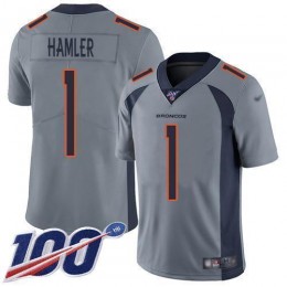 Broncos #1 KJ Hamler Gray Men's Stitched NFL Limited Inverted Legend 100th Season Jersey