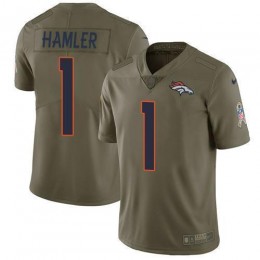 Broncos #1 KJ Hamler Olive Men's Stitched NFL Limited 2017 Salute To Service Jersey