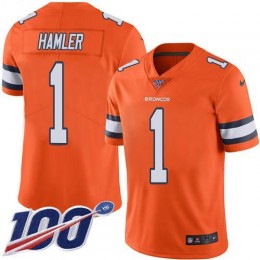 Broncos #1 KJ Hamler Orange Men's Stitched NFL Limited Rush 100th Season Jersey