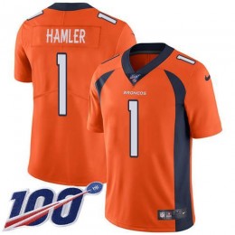 Broncos #1 KJ Hamler Orange Team Color Men's Stitched NFL 100th Season Vapor Untouchable Limited Jersey