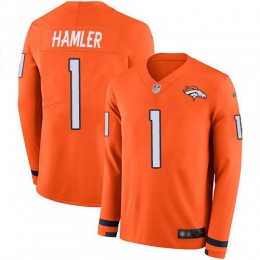 Broncos #1 KJ Hamler Orange Team Color Men's Stitched NFL Limited Therma Long Sleeve Jersey