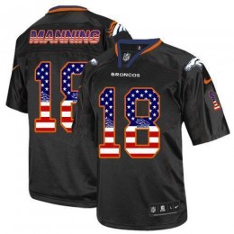 Broncos #18 Peyton Manning Black Men's Stitched NFL Elite USA Flag Fashion Jersey