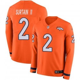 Broncos #2 Patrick Surtain II Orange Team Color Men's Stitched NFL Limited Therma Long Sleeve Jersey