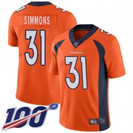 Broncos #31 Justin Simmons Orange Men's Stitched NFL 100th Season Vapor Limited Jersey