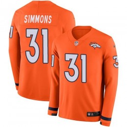 Broncos #31 Justin Simmons Orange Team Color Men's Stitched NFL Limited Therma Long Sleeve Jersey