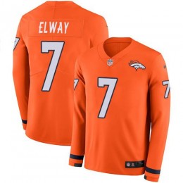 Broncos #7 John Elway Orange Team Color Men's Stitched NFL Limited Therma Long Sleeve Jersey