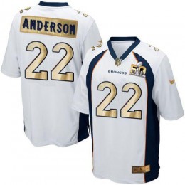 Denver Broncos #22 C.J. Anderson White Men's Stitched NFL Game Super Bowl 50 Collection Jersey