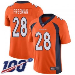 Denver Broncos #28 Royce Freeman Orange Men's Stitched NFL 100th Season Vapor Limited Jersey