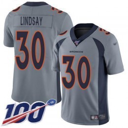 Denver Broncos #30 Phillip Lindsay Gray Men's Stitched NFL Limited Inverted Legend 100th Season Jersey