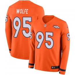Denver Broncos #95 Derek Wolfe Orange Team Color Men's Stitched NFL Limited Therma Long Sleeve Jersey