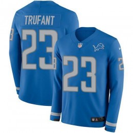 Detroit Lions #23 Desmond Trufant Blue Team Color Men's Stitched NFL Limited Therma Long Sleeve Jersey