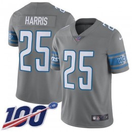 Detroit Lions #25 Will Harris Gray Men's Stitched NFL Limited Rush 100th Season Jersey