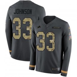 Detroit Lions #33 Kerryon Johnson Anthracite Salute to Service Men's Stitched NFL Limited Therma Long Sleeve Jersey