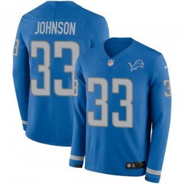 Detroit Lions #33 Kerryon Johnson Blue Team Color Men's Stitched NFL Limited Therma Long Sleeve Jersey