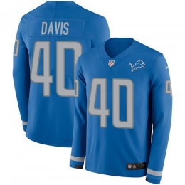 Detroit Lions #40 Jarrad Davis Blue Team Color Men's Stitched NFL Limited Therma Long Sleeve Jersey