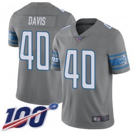 Detroit Lions #40 Jarrad Davis Gray Men's Stitched NFL Limited Rush 100th Season Jersey