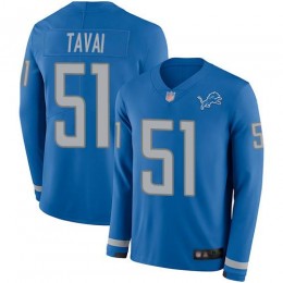 Detroit Lions #51 Jahlani Tavai Blue Team Color Men's Stitched NFL Limited Therma Long Sleeve Jersey