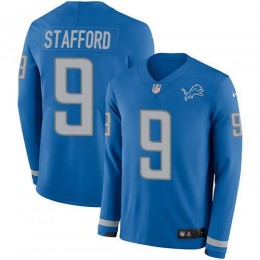 Detroit Lions #9 Matthew Stafford Blue Team Color Men's Stitched NFL Limited Therma Long Sleeve Jersey