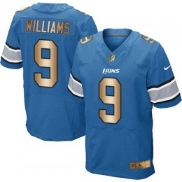 Lions #9 Jameson Williams Blue Team Color Men's Stitched NFL Elite Gold Jersey