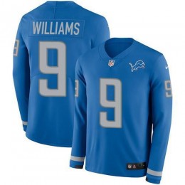 Lions #9 Jameson Williams Blue Team Color Men's Stitched NFL Limited Therma Long Sleeve Jersey