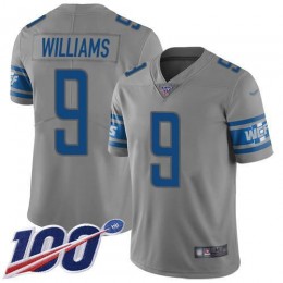 Lions #9 Jameson Williams Gray Men's Stitched NFL Limited Inverted Legend 100th Season Jersey