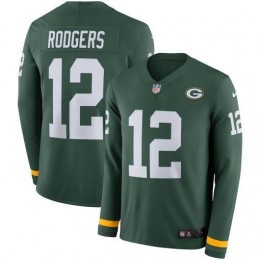 Men's Packers #12 Aaron Rodgers Green Team Color Men's Stitched NFL Limited Therma Long Sleeve Jersey