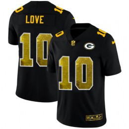 Green Bay Packers #10 Jordan Love Men's Black Golden Sequin Vapor Limited NFL Jersey