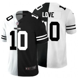 Green Bay Packers #10 Jordan Love Men's Black V White Peace Split Vapor Untouchable Limited NFL Jersey