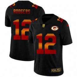 Green Bay Packers #12 Aaron Rodgers Men's Black Red Orange Stripe Vapor Limited NFL Jersey