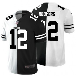 Green Bay Packers #12 Aaron Rodgers Men's Black V White Peace Split Vapor Untouchable Limited NFL Jersey