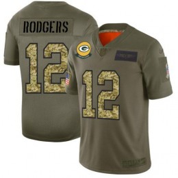 Green Bay Packers #12 Aaron Rodgers Men's 2019 Olive Camo Salute To Service Limited NFL Jersey