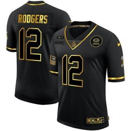 Green Bay Packers #12 Aaron Rodgers Men's 2020 Salute To Service Golden Limited NFL Jersey Black