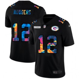 Green Bay Packers #12 Aaron Rodgers Men's Multi-Color Black 2020 NFL Crucial Catch Vapor Untouchable Limited Jersey