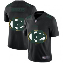 Green Bay Packers #12 Aaron Rodgers Men's Team Logo Dual Overlap Limited NFL Jersey Black