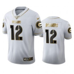 Green Bay Packers #12 Aaron Rodgers Men's White Golden Edition Vapor Limited NFL 100 Jersey