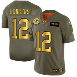 Green Bay Packers #12 Aaron Rodgers NFL Men's Olive Gold 2019 Salute To Service Limited Jersey