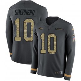 Green Bay Packers #10 Darrius Shepherd Anthracite Salute to Service Men's Stitched NFL Limited Therma Long Sleeve Jersey