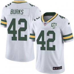 Green Bay Packers #42 Oren Burks White Men's 100th Season Stitched NFL Vapor Untouchable Limited Jersey