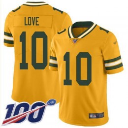 Packers #10 Jordan Love Gold Men's Stitched NFL Limited Inverted Legend 100th Season Jersey