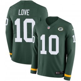 Packers #10 Jordan Love Green Team Color Men's Stitched NFL Limited Therma Long Sleeve Jersey