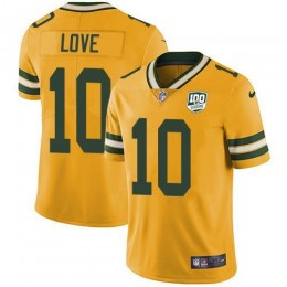 Packers #10 Jordan Love Yellow Men's 100th Season Stitched NFL Limited Rush Jersey
