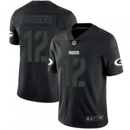 Packers #12 Aaron Rodgers Black Men's Stitched NFL Limited Rush Impact Jersey
