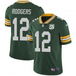 Packers #12 Aaron Rodgers Green Team Color Men's 100th Season Stitched NFL Vapor Untouchable Limited Jersey