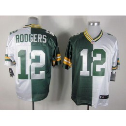Packers #12 Aaron Rodgers Green/White Men's Stitched NFL Elite Split Jersey