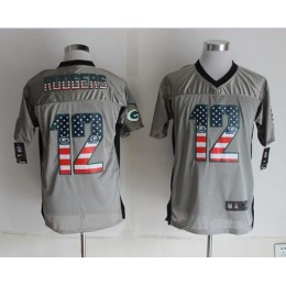 Packers #12 Aaron Rodgers Grey Men's Stitched NFL Elite USA Flag Fashion Jersey