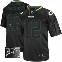 Packers #12 Aaron Rodgers Lights Out Black Men's Stitched NFL Elite Autographed Jersey