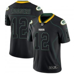 Packers #12 Aaron Rodgers Lights Out Black Men's Stitched NFL Limited Rush Jersey