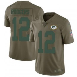 Packers #12 Aaron Rodgers Olive Men's Stitched NFL Limited 2017 Salute To Service Jersey