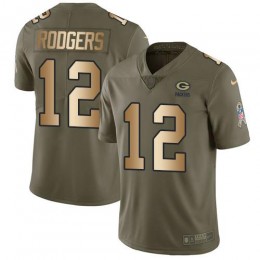 Packers #12 Aaron Rodgers Olive/Gold Men's Stitched NFL Limited 2017 Salute To Service Jersey
