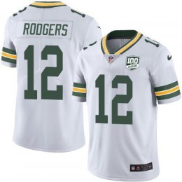 Packers #12 Aaron Rodgers White Men's 100th Season Stitched NFL Vapor Untouchable Limited Jersey